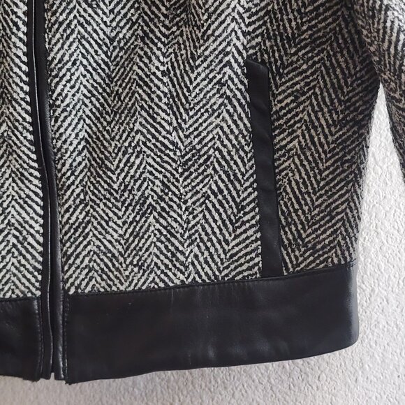 Alberto Makali Jacket Womens 12 Black White Wool Leather Moto Style Full Zip NWT - Picture 5 of 12